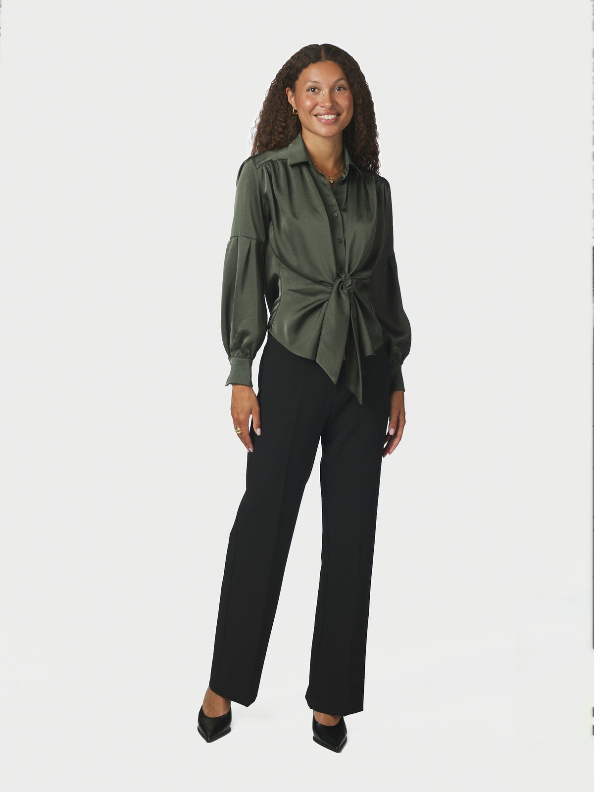 Naja Satin Shirt Deep Green Neo Noir