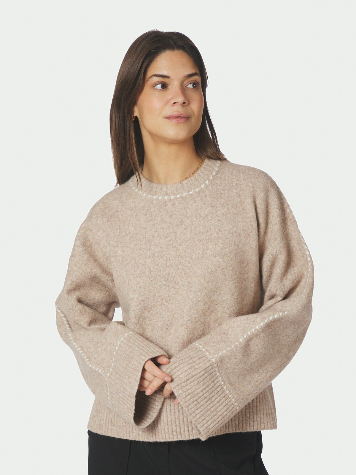 Roeme Knit Stitch Blouse Beige Melange Neo Noir