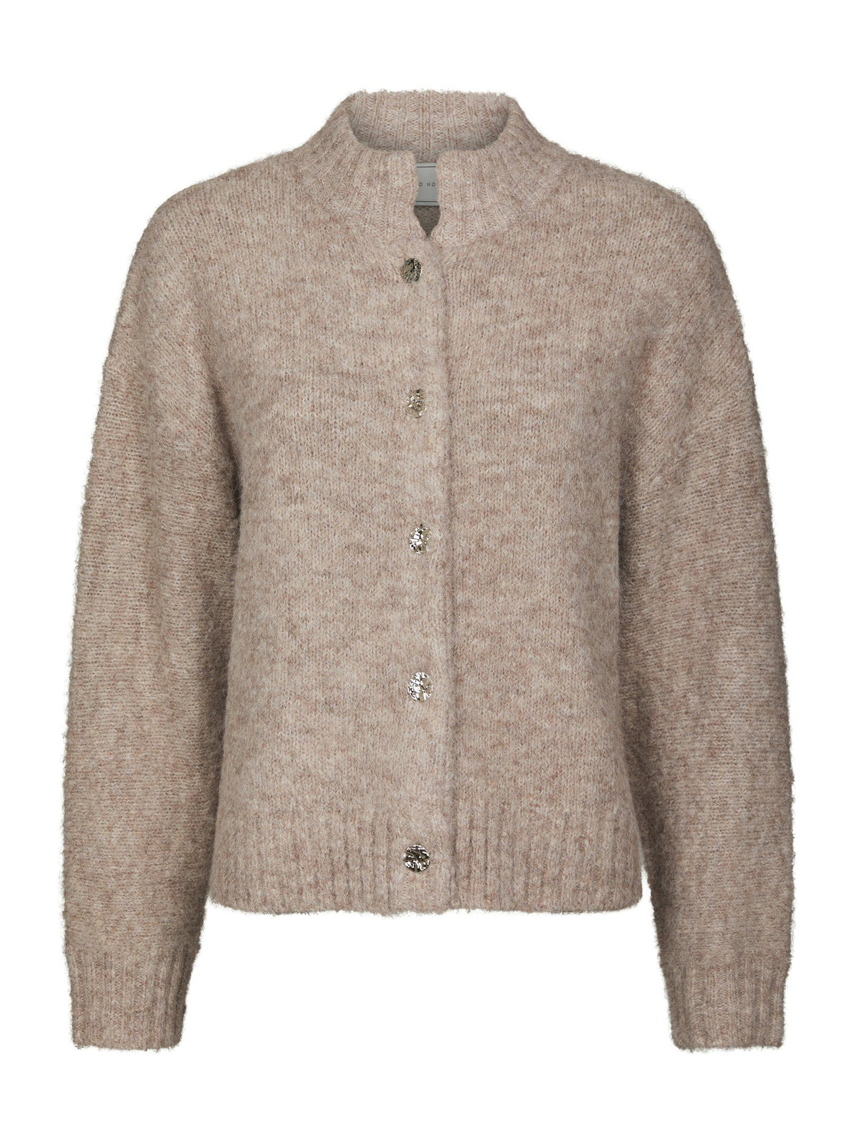 Taura Fluffy Knit Cardigan Beige Melange Neo Noir