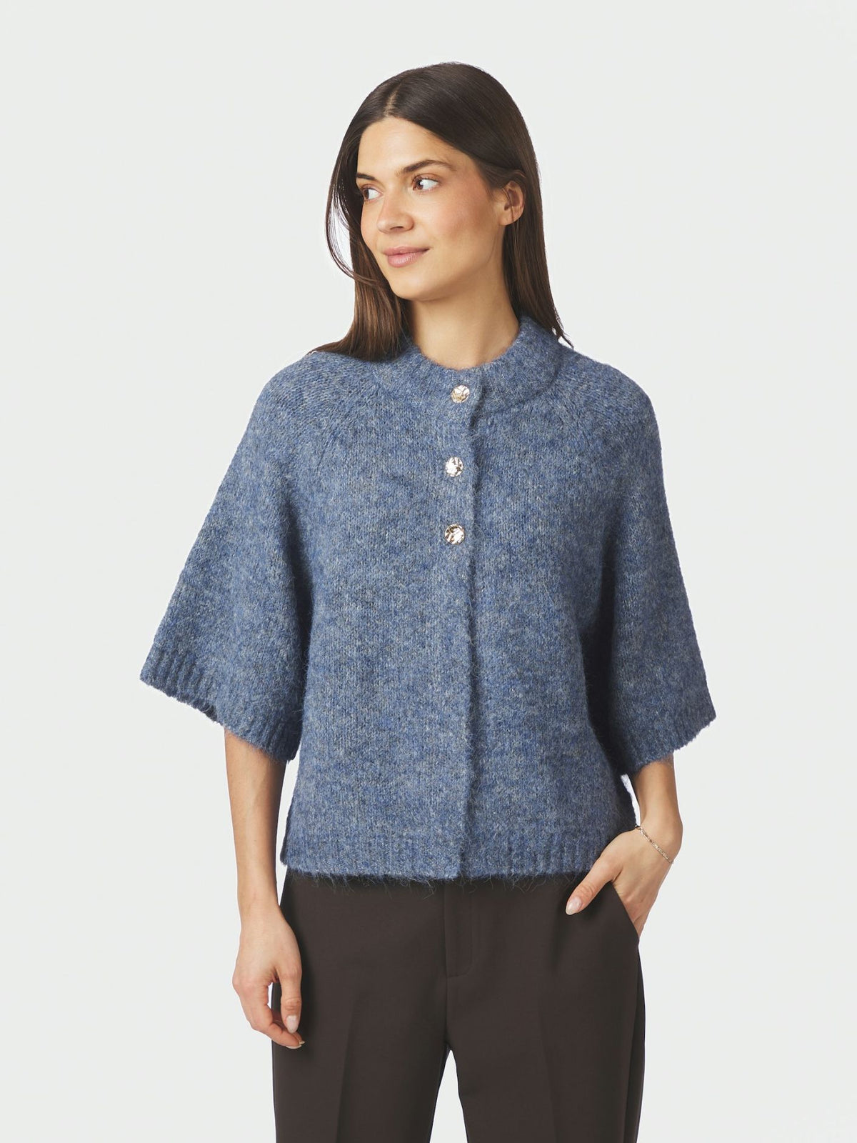 Benuta Fluffy Knit Cardigan Smoke Blue Neo Noir