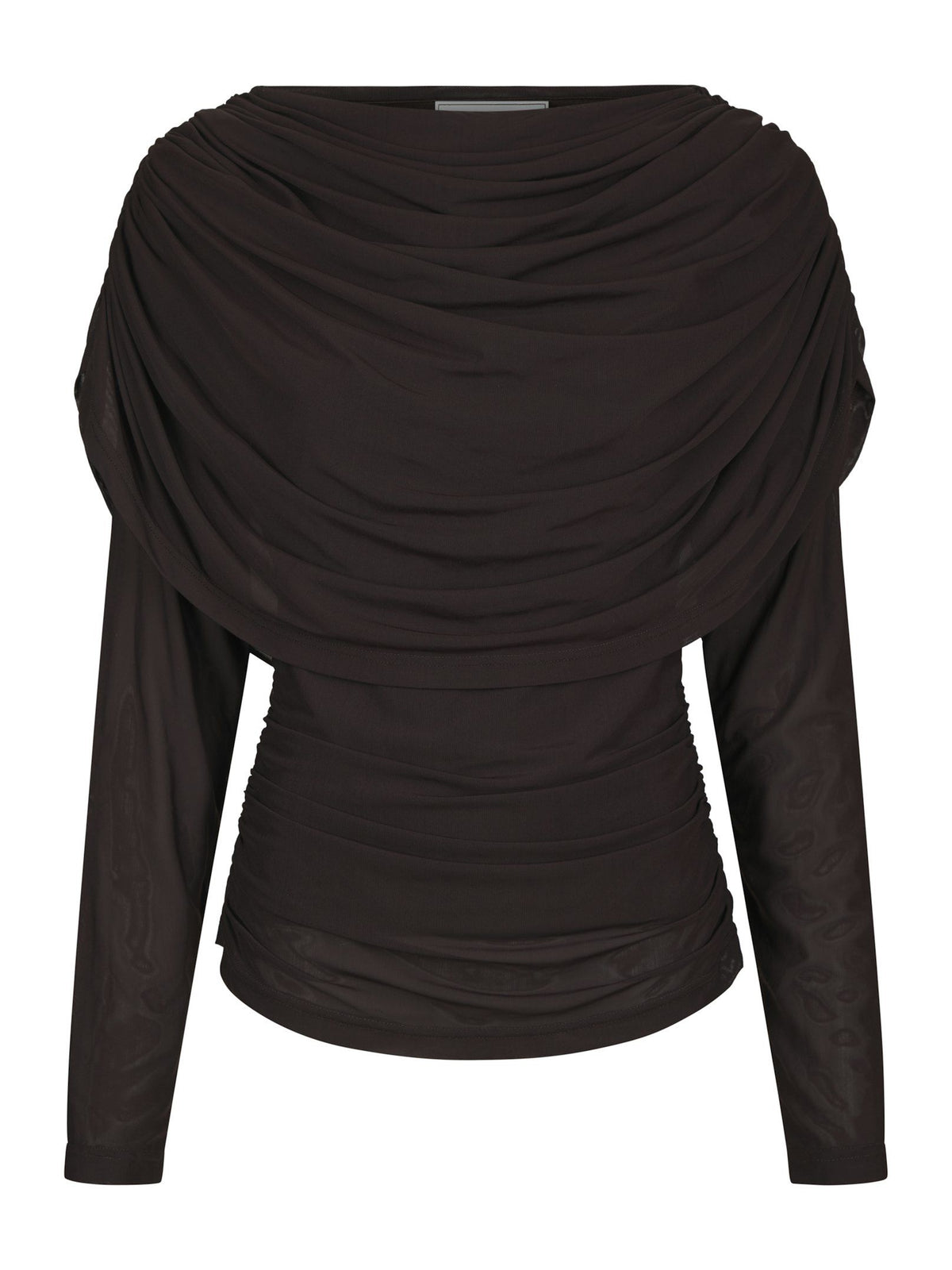 Lottuna Drapy Mesh Blouse Dark Brown Neo Noir