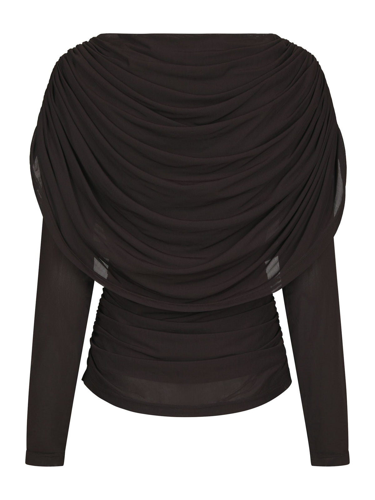 Lottuna Drapy Mesh Blouse Dark Brown Neo Noir