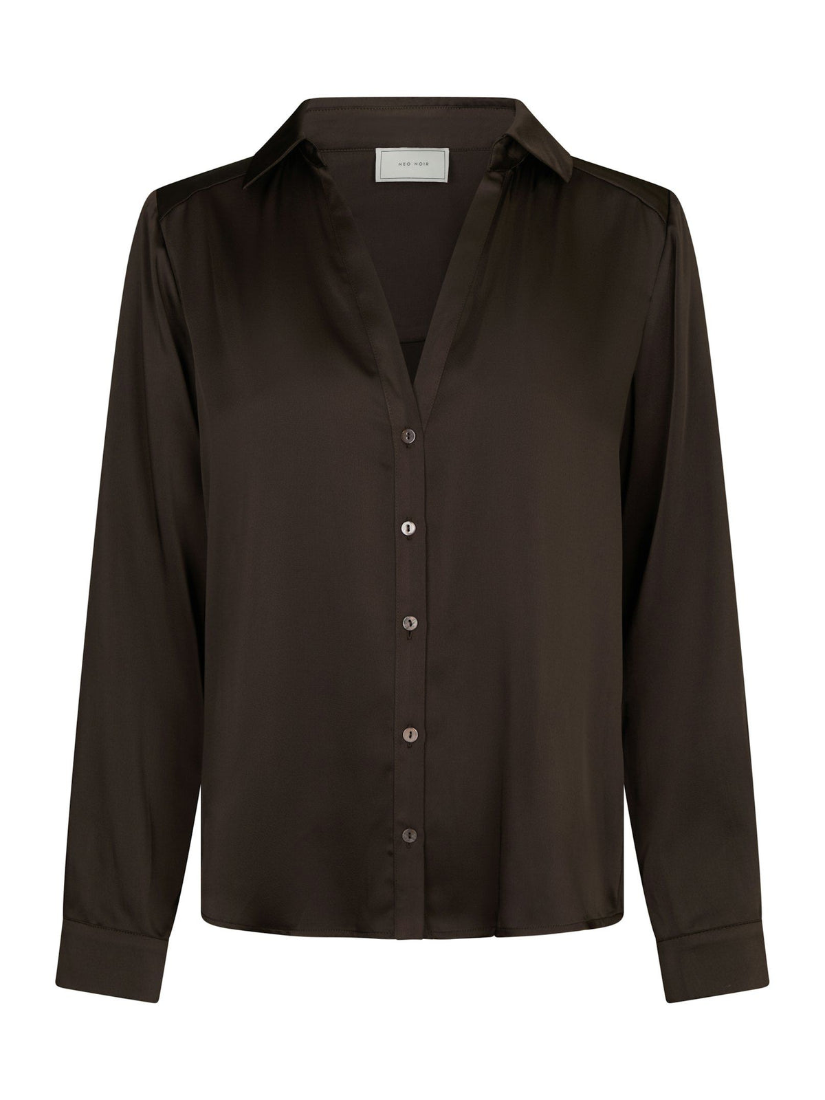 Hazelle Drapy Satin Shirt Dark Brown Neo Noir