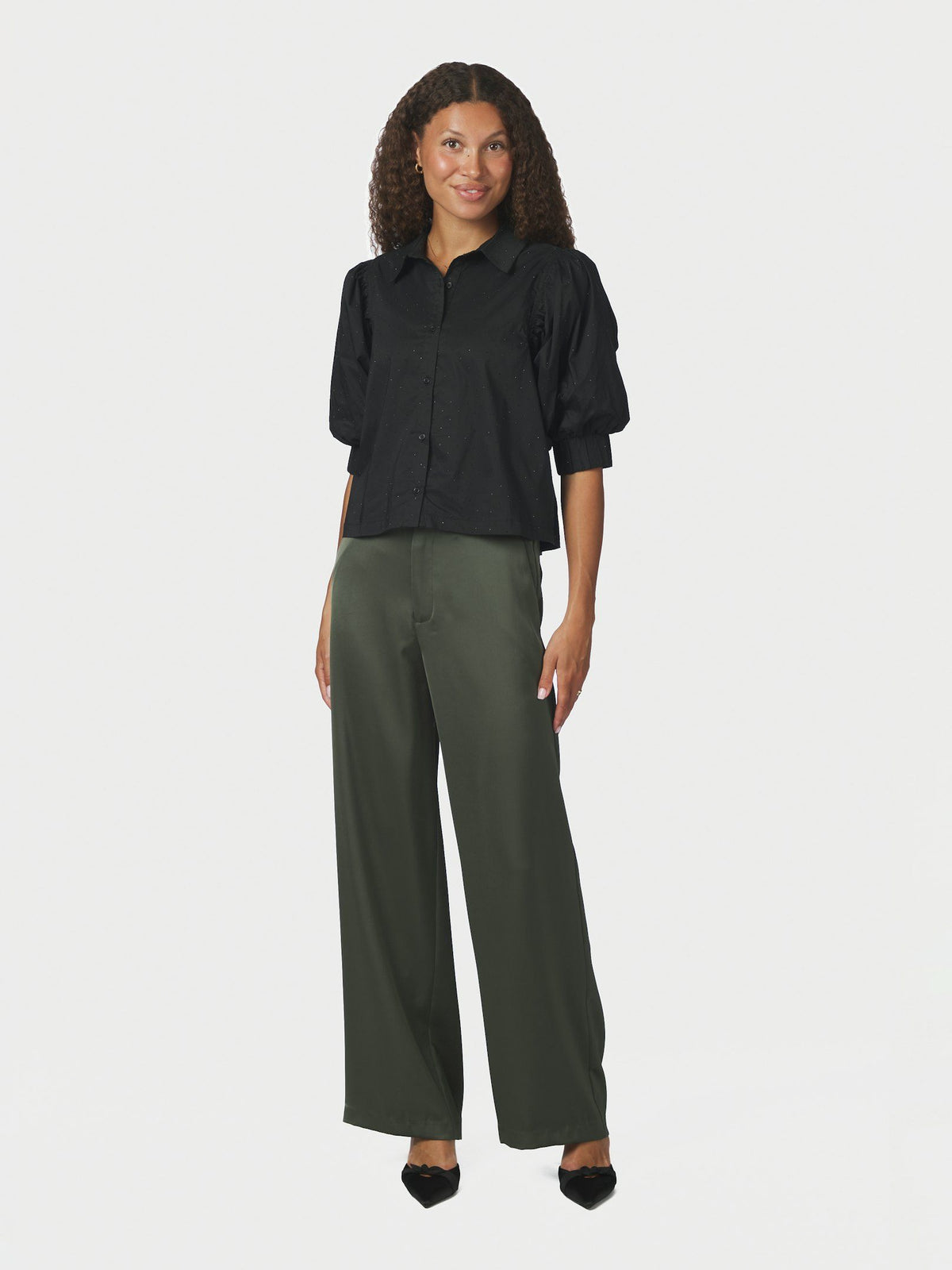 Etta Poplin Bedazz Shirt Black Neo Noir