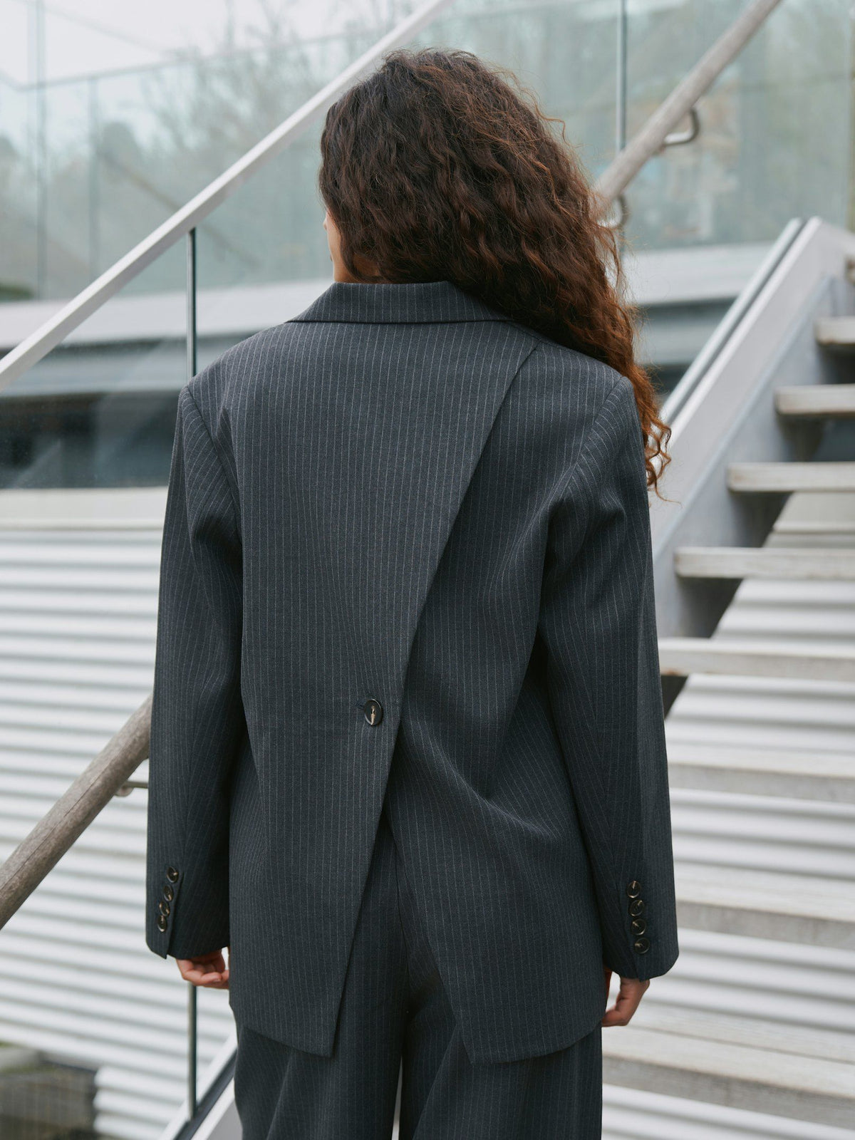 Aarielle Slim Pinstripe Blazer Dark Grey Melange Neo Noir
