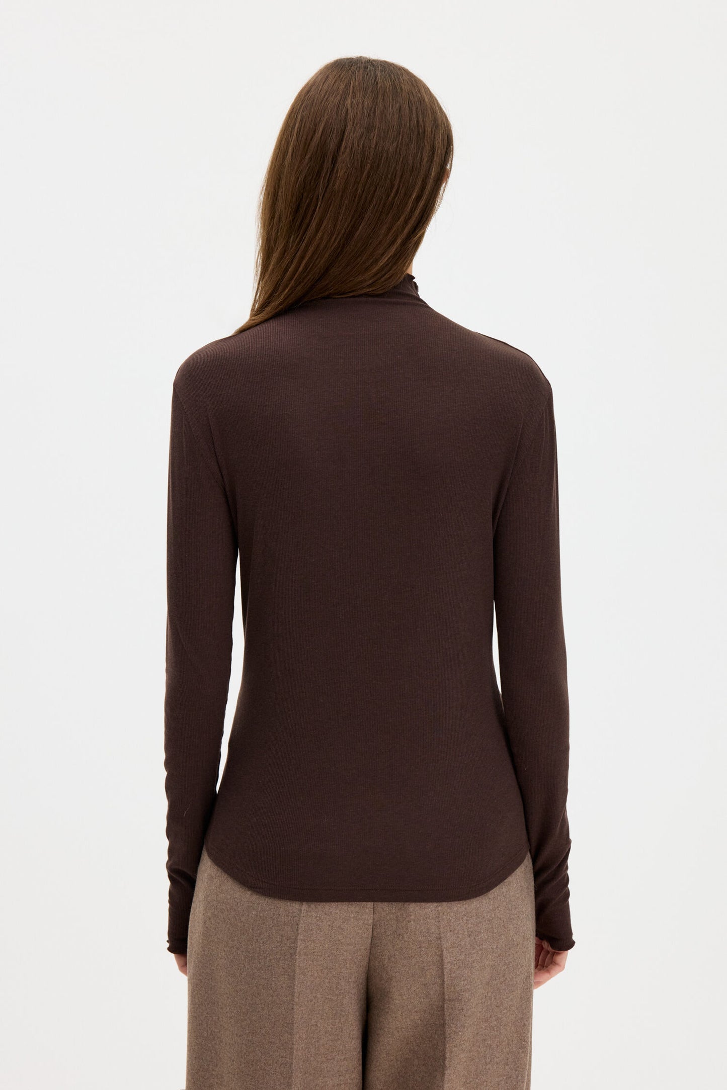 Rib Mock Neck Top Dark Chocolate Filippa K