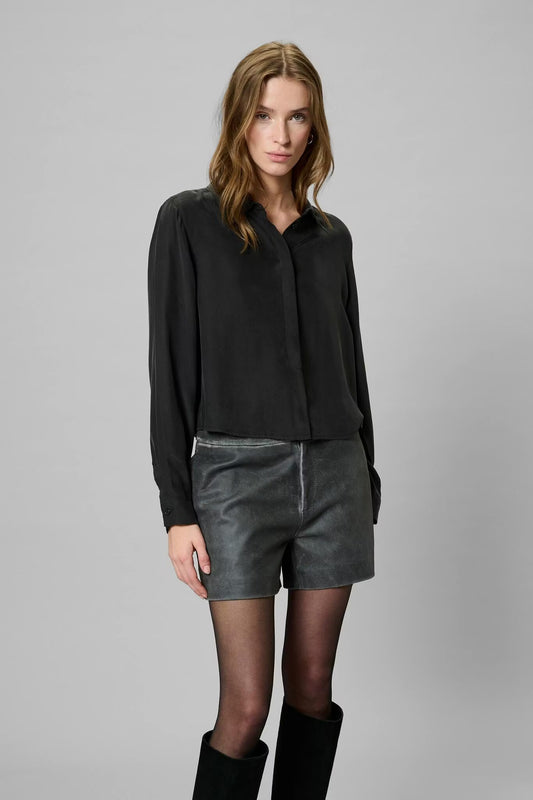 Silk Short Shirt Black My Essential Wardrobe