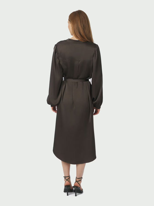 Rolana Heavy Sateen Dress Dark Brown Neo Noir