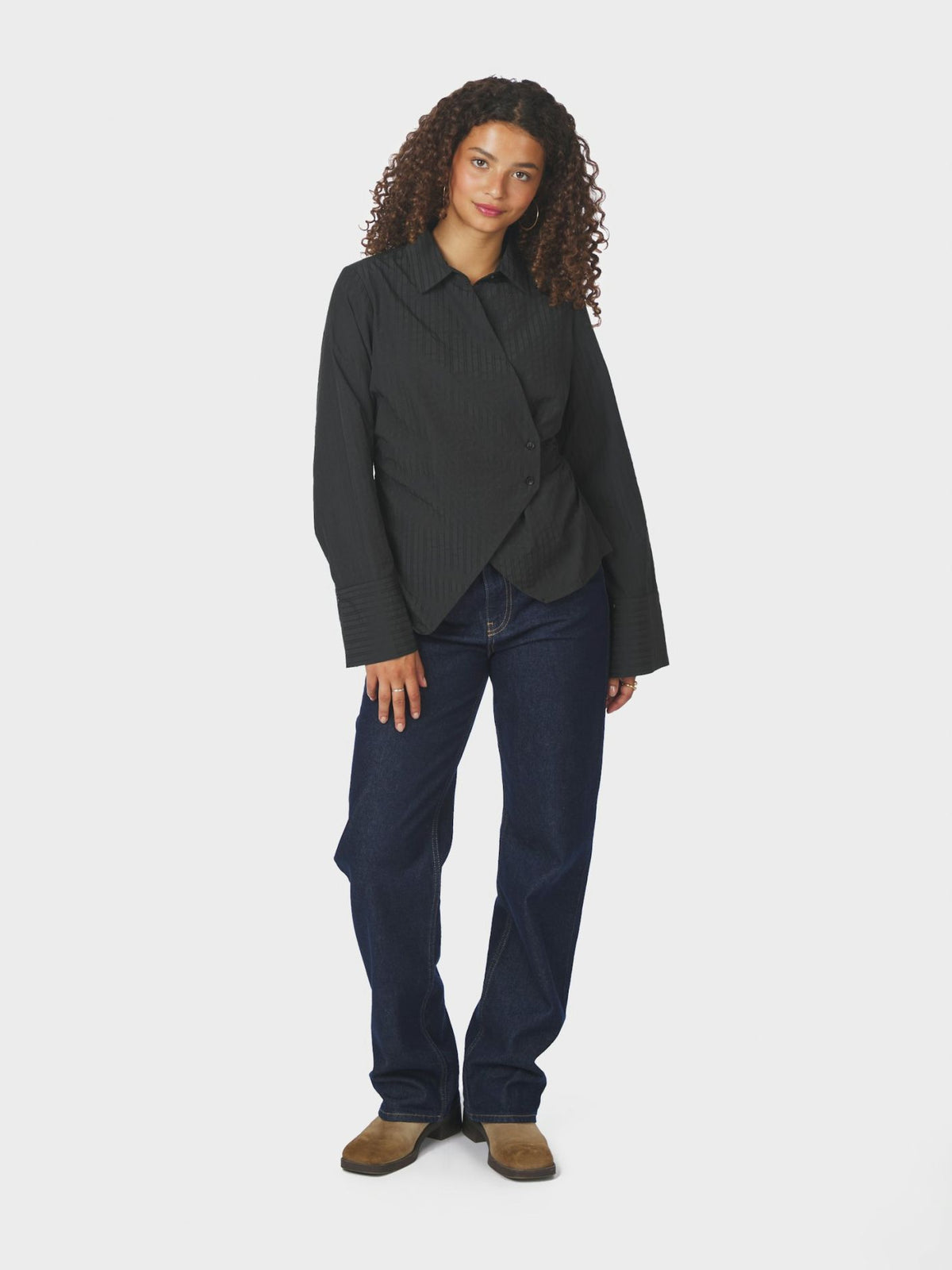Fenli Tone Stripe Shirt Black Neo Noir