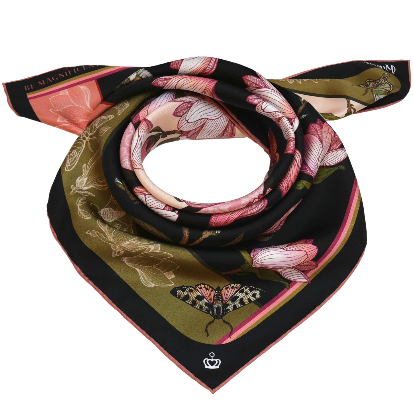 Silk Scarf Sweetly Small Magnolia Morning & Midnight Kueen