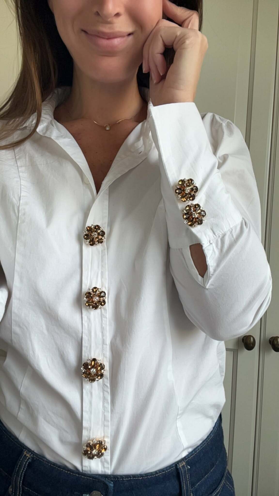 Erika Brown Crystal Flower Button Charm Gold The Shoelace Brand