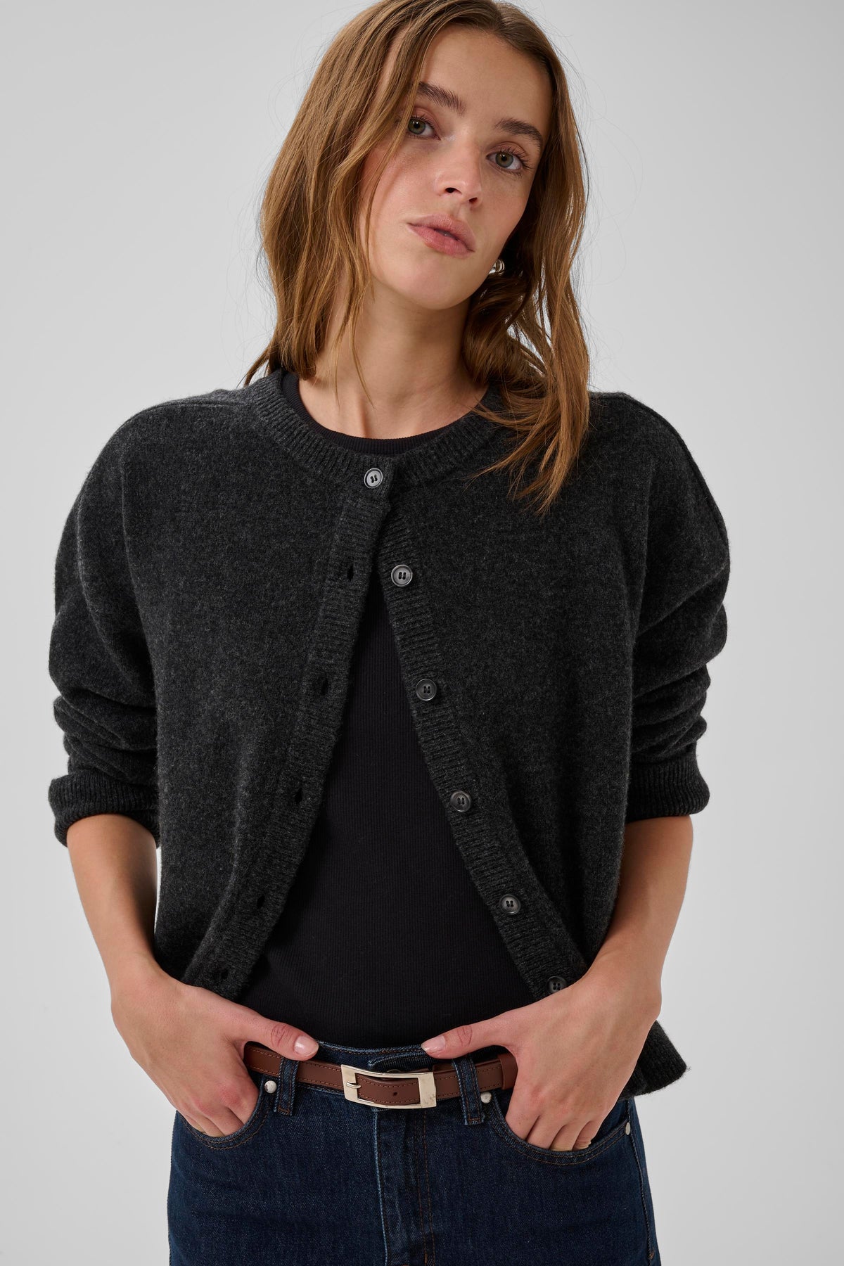 13 The Knit Cardigan Dark Grey Melange My Essential Wardrobe