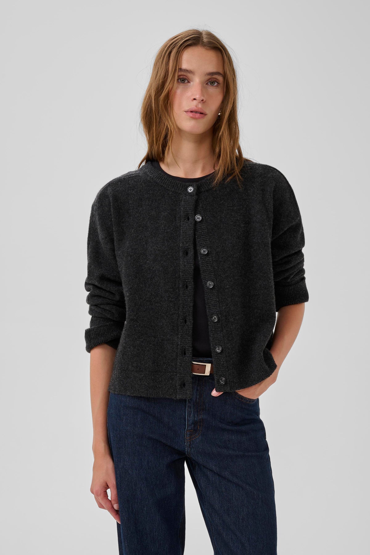 13 The Knit Cardigan Dark Grey Melange My Essential Wardrobe