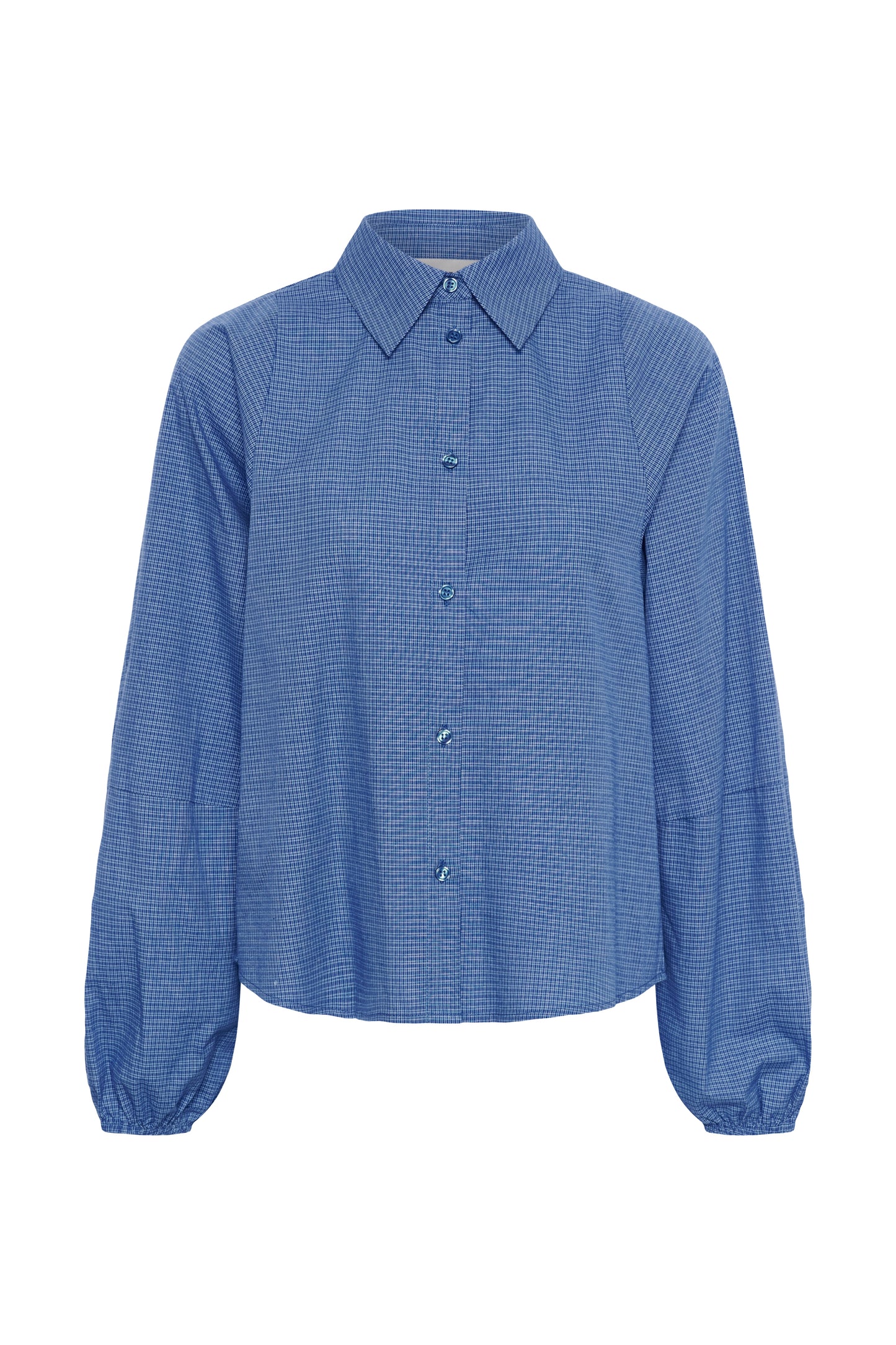 Ilse Balloon Sleeve Shirt Clear Blue Check My Essential Wardrobe