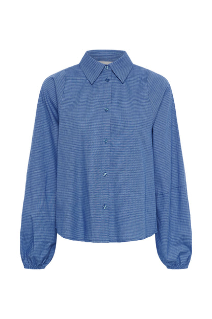Ilse Balloon Sleeve Shirt Clear Blue Check My Essential Wardrobe