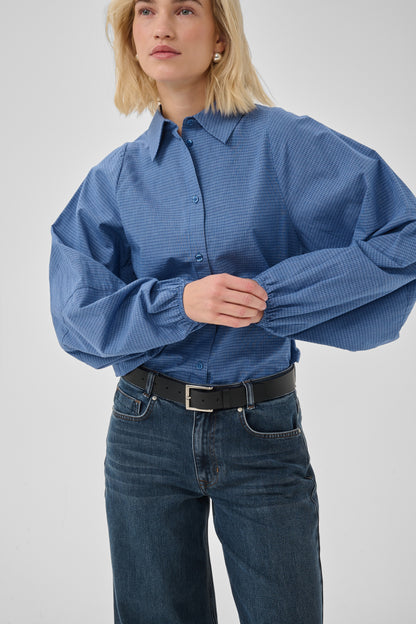 Ilse Balloon Sleeve Shirt Clear Blue Check My Essential Wardrobe