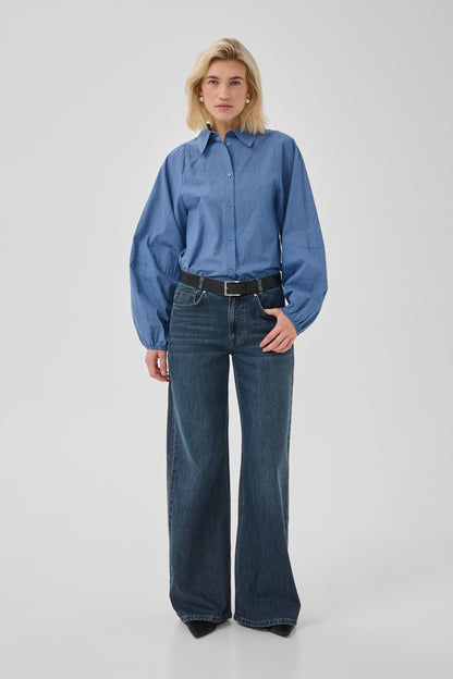 Ilse Balloon Sleeve Shirt Clear Blue Check My Essential Wardrobe