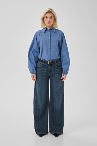 Ilse Balloon Sleeve Shirt Clear Blue Check My Essential Wardrobe