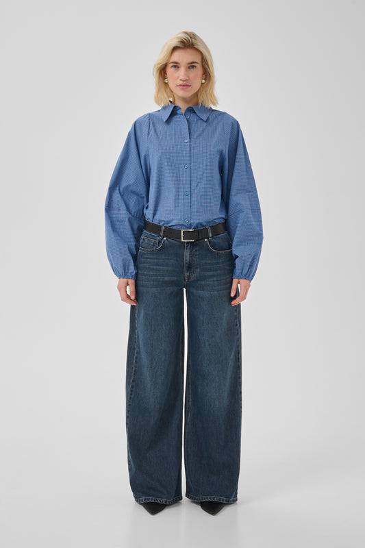 Ilse Balloon Sleeve Shirt Clear Blue Check My Essential Wardrobe