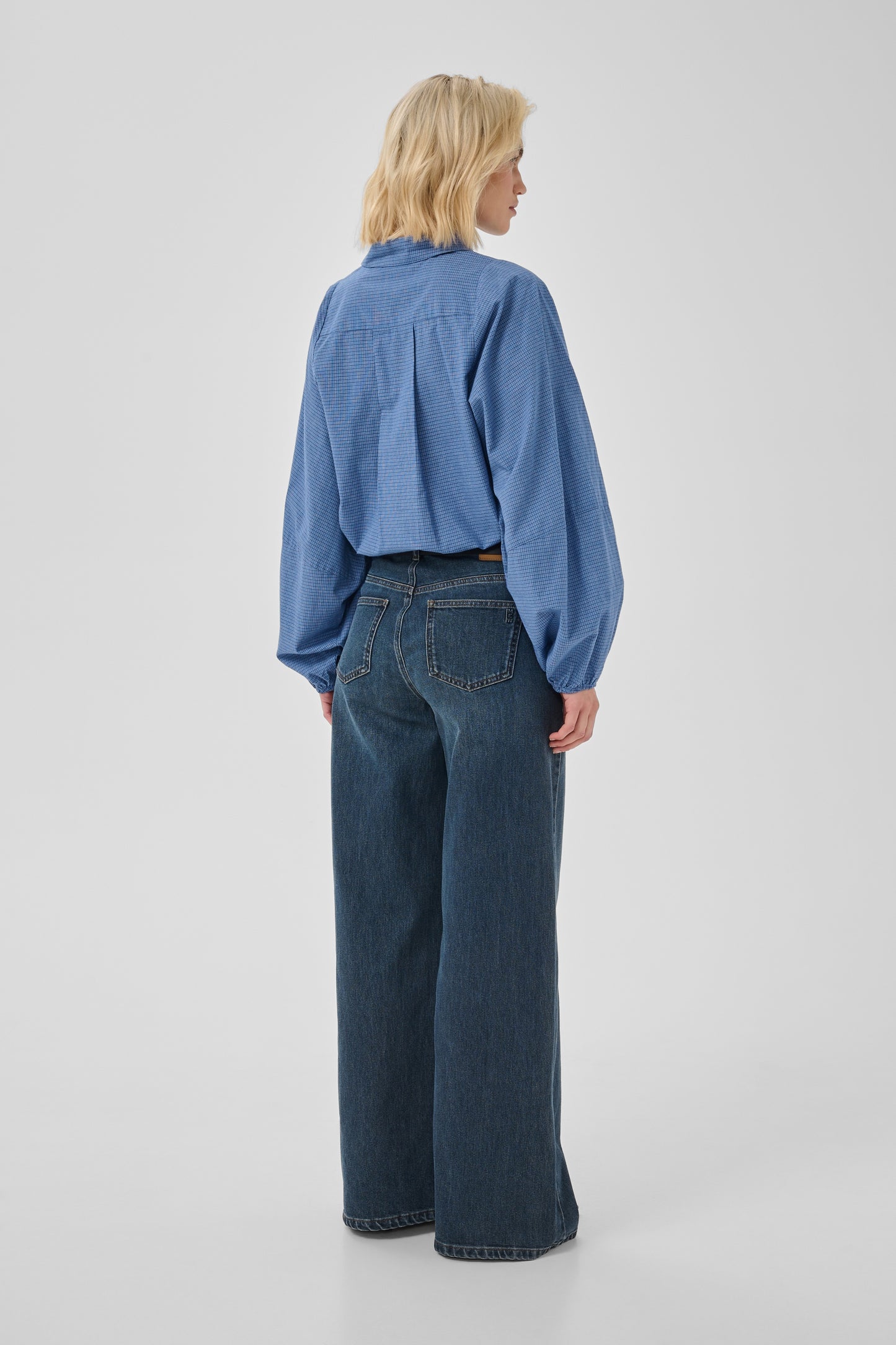 Ilse Balloon Sleeve Shirt Clear Blue Check My Essential Wardrobe