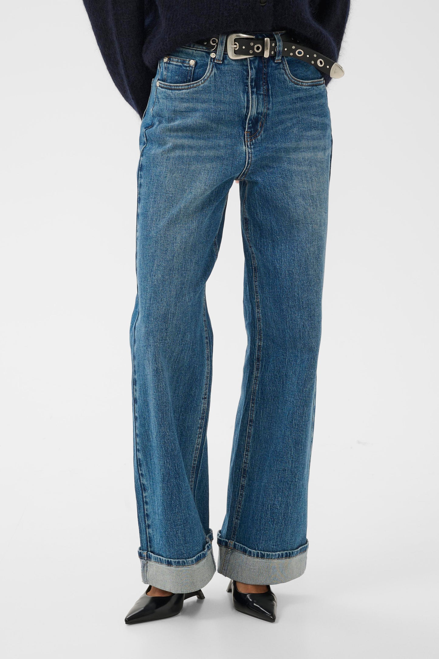 Sara HW Wide Jeans Washed Mid Blue Gestuz