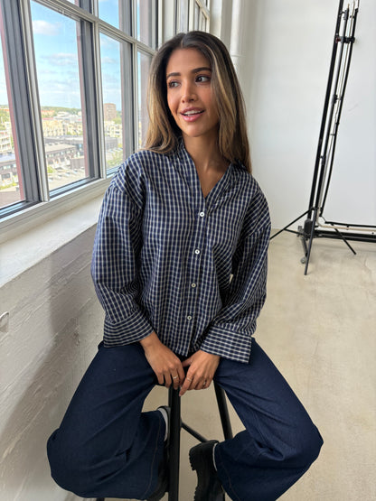 Amber Check Shirt Navy Continue