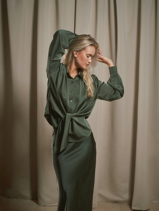 Naja Satin Shirt Deep Green Neo Noir