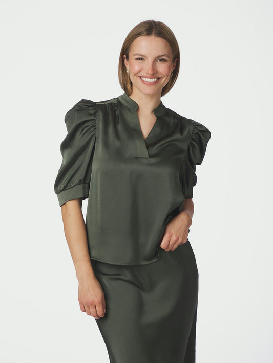 Roella Heavy Sateen Blouse Deep Green Neo Noir