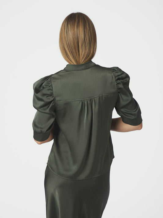 Roella Heavy Sateen Blouse Deep Green Neo Noir