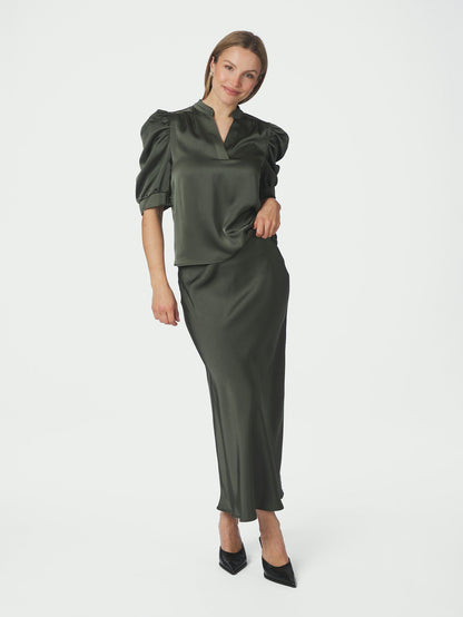 Roella Heavy Sateen Blouse Deep Green Neo Noir