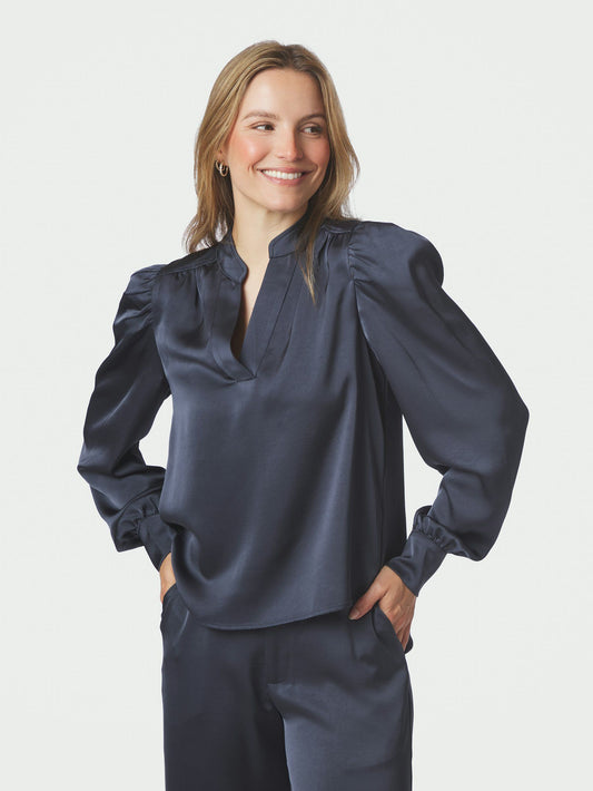 Rosslyn Heavy Sateen Blouse Midnight Blue Neo Noir