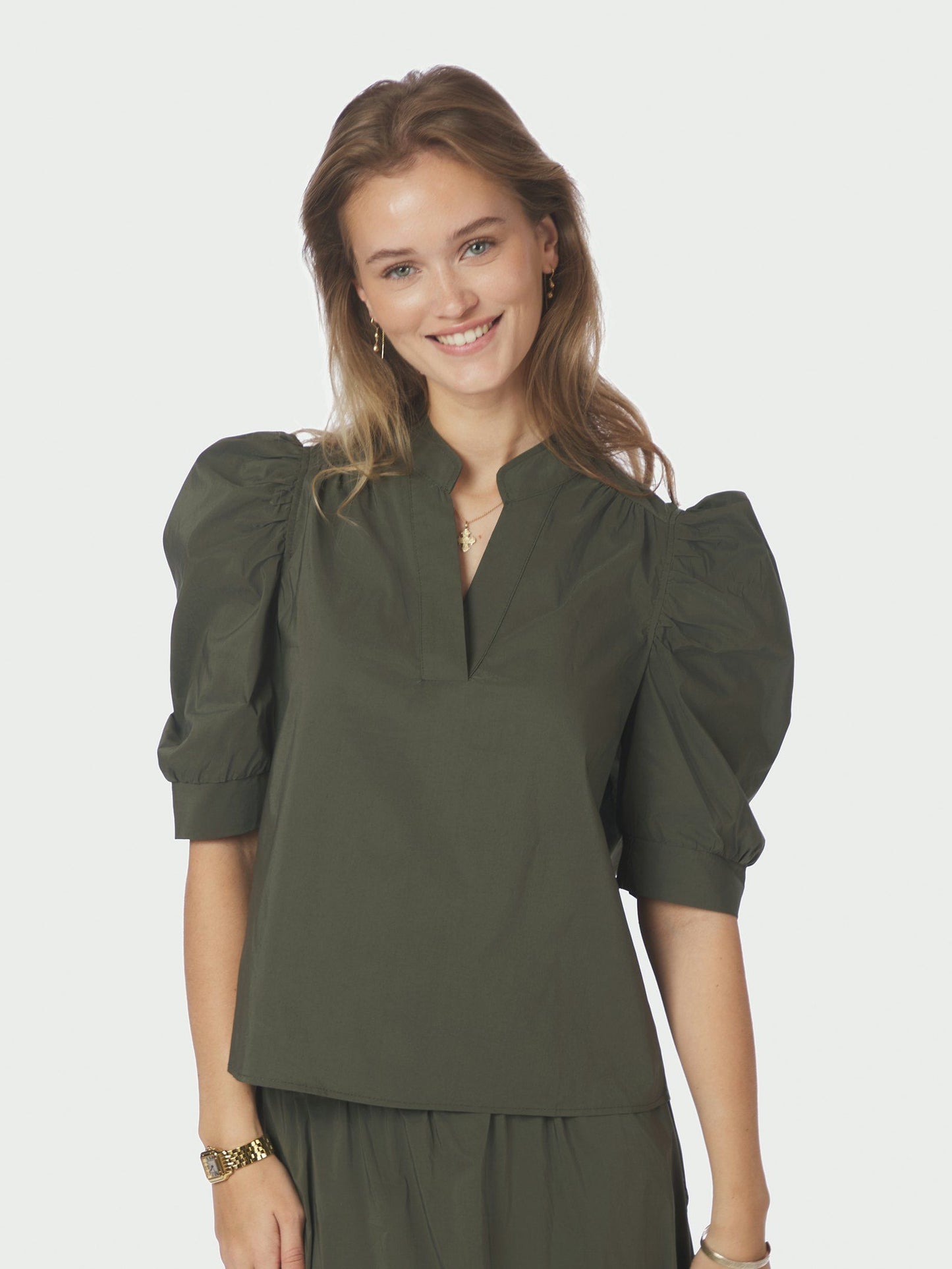 Roella Poplin Blouse Army Neo Noir