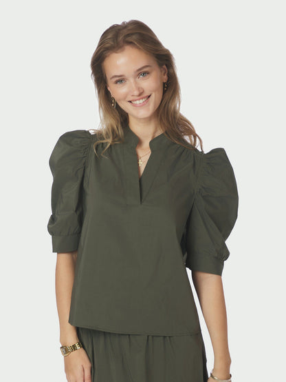 Roella Poplin Blouse Army Neo Noir