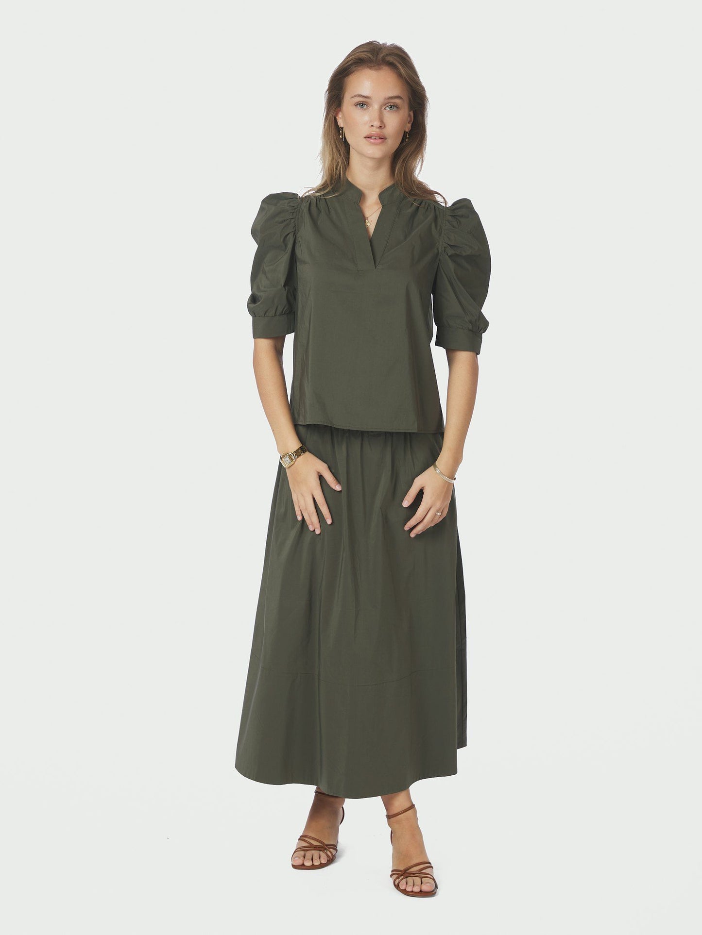 Roella Poplin Blouse Army Neo Noir