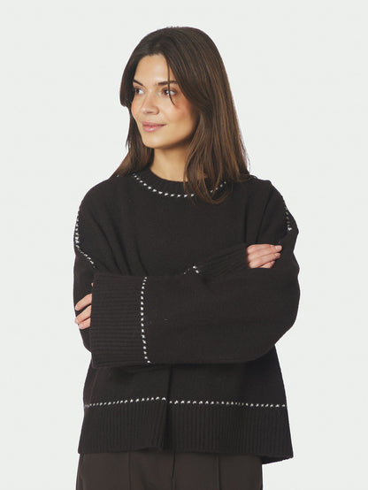 Roeme Knit Stitch Blouse Dark Brown Neo Noir