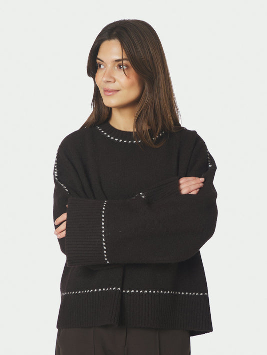 Roeme Knit Stitch Blouse Dark Brown Neo Noir
