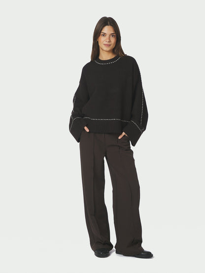 Roeme Knit Stitch Blouse Dark Brown Neo Noir