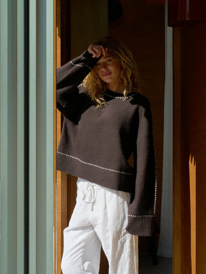 Roeme Knit Stitch Blouse Dark Brown Neo Noir