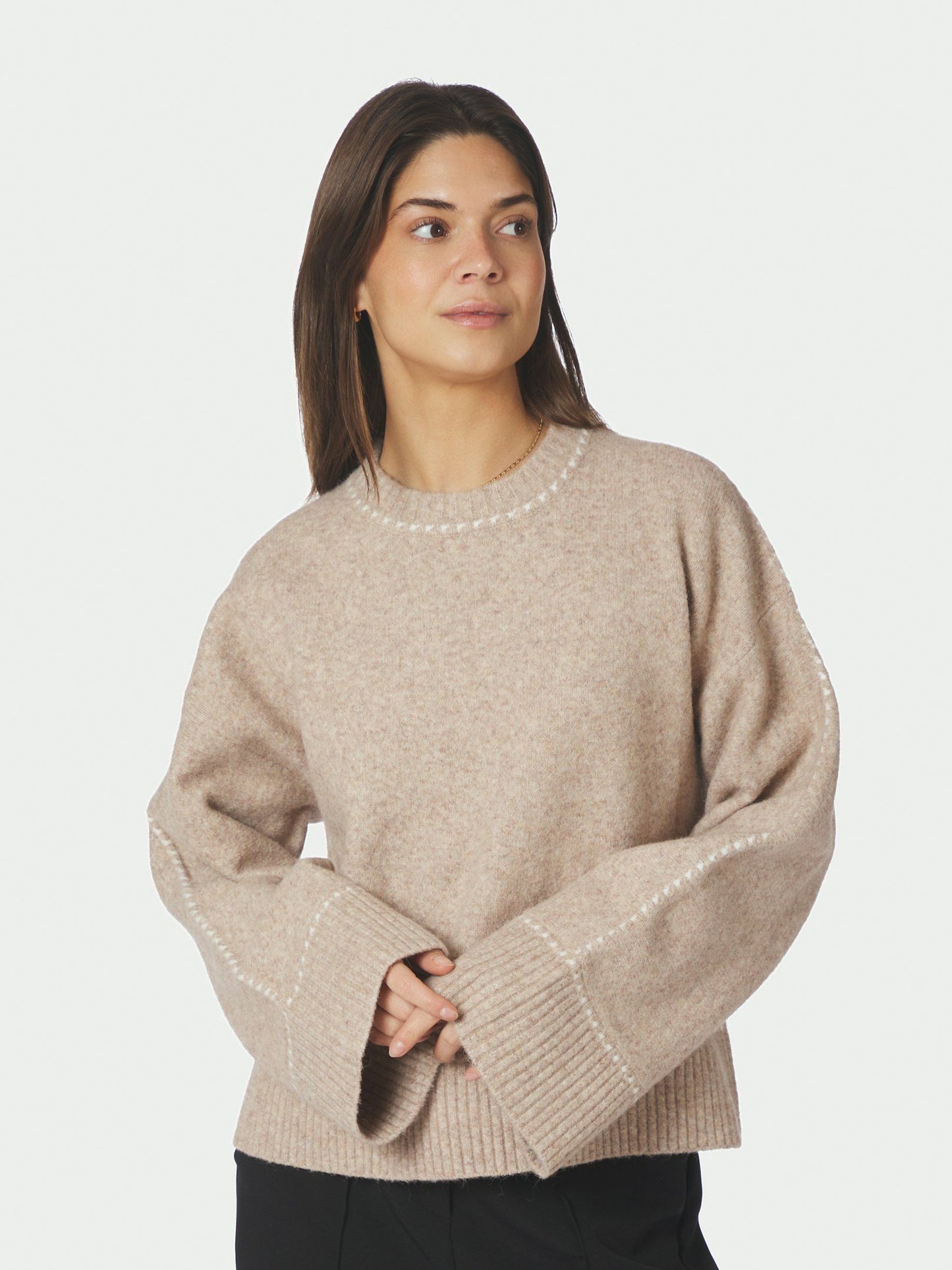 Roeme Knit Stitch Blouse Beige Melange Neo Noir