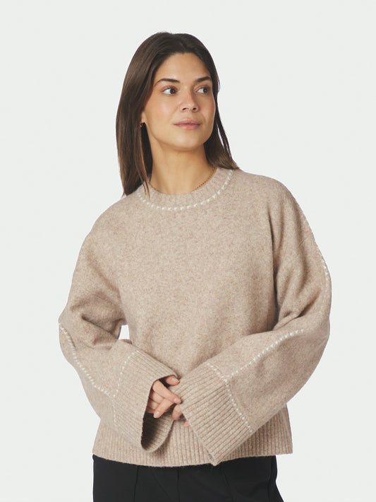 Roeme Knit Stitch Blouse Beige Melange Neo Noir