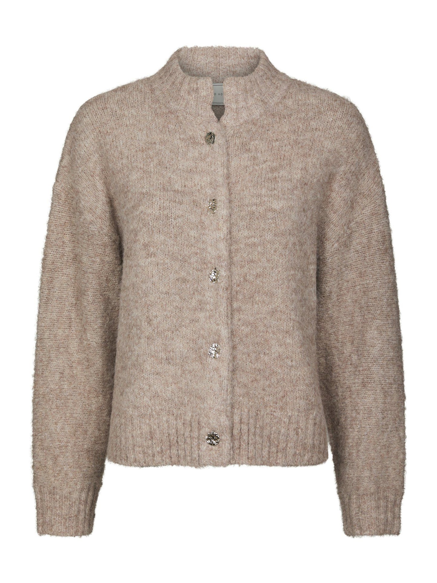 Taura Fluffy Knit Cardigan Beige Melange Neo Noir
