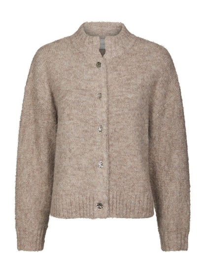 Taura Fluffy Knit Cardigan Beige Melange Neo Noir