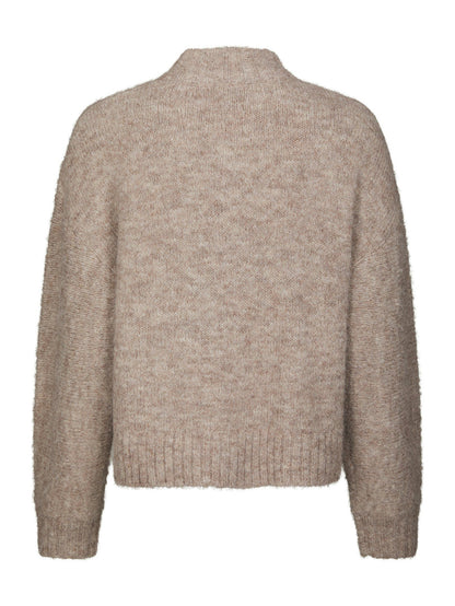 Taura Fluffy Knit Cardigan Beige Melange Neo Noir