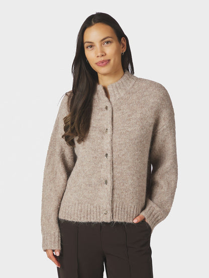 Taura Fluffy Knit Cardigan Beige Melange Neo Noir