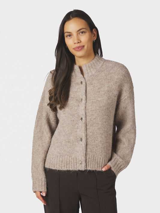 Taura Fluffy Knit Cardigan Beige Melange Neo Noir