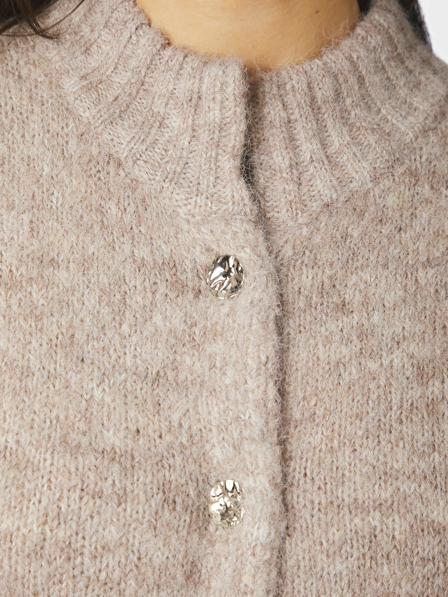 Taura Fluffy Knit Cardigan Beige Melange Neo Noir