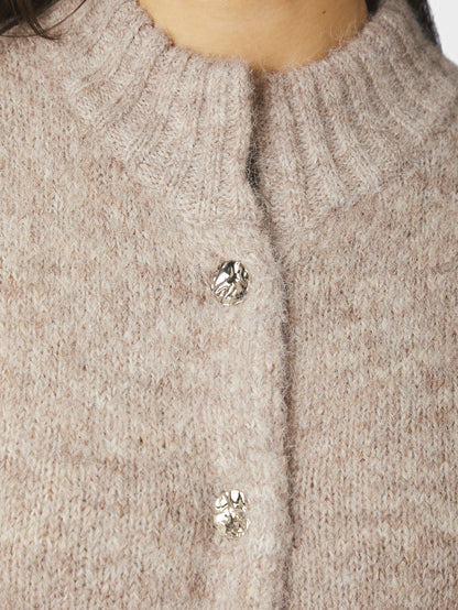 Taura Fluffy Knit Cardigan Beige Melange Neo Noir