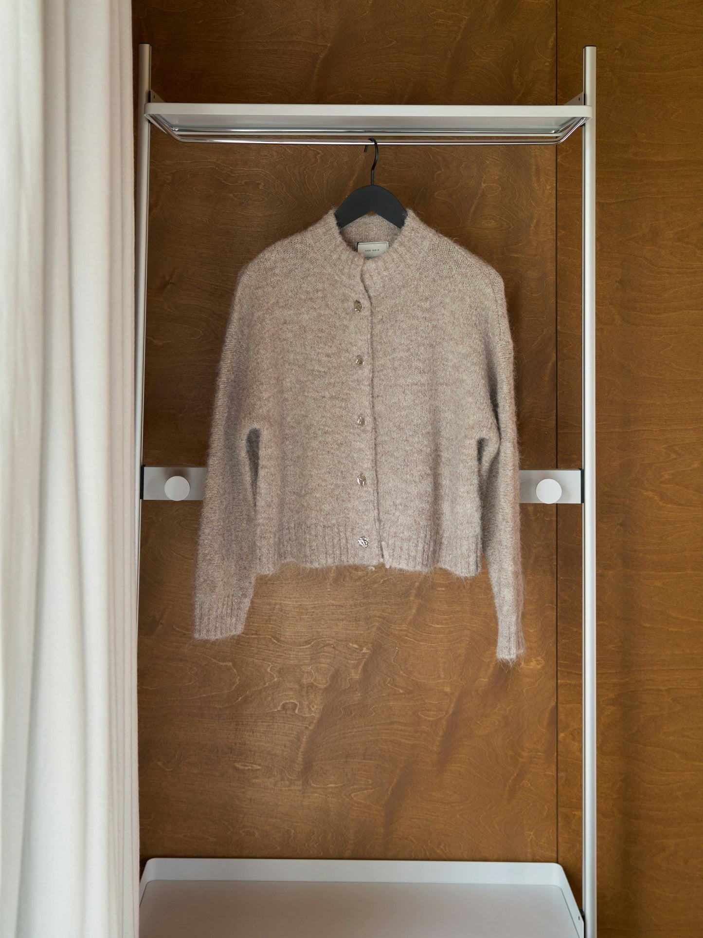 Taura Fluffy Knit Cardigan Beige Melange Neo Noir