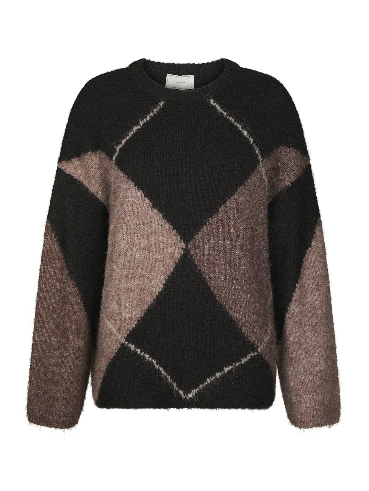 Inga Check Fluff Knit Blouse Dark Brown Neo Noir