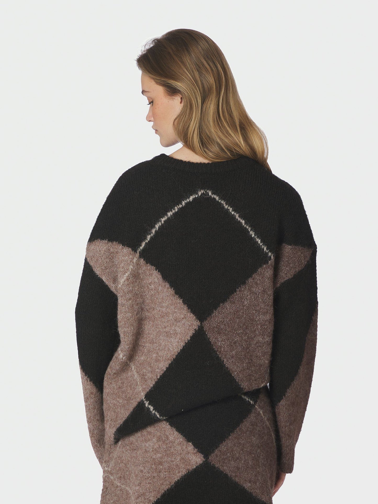 Inga Check Fluff Knit Blouse Dark Brown Neo Noir